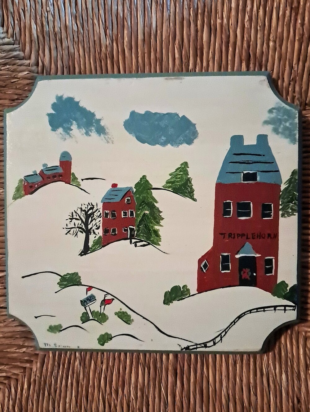 Vintage Handpainted Folk Art Wooden Wall Plaque Handmade Farmhouse Cottagecore